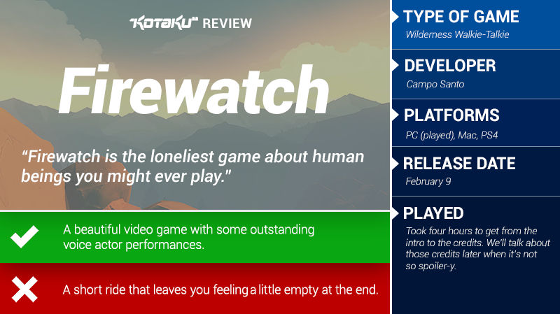 Illustration for article titled Firewatch: The Kotaku Review